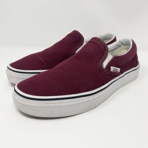Vans Burgundy Red Canvas Sneakers Womens Size 8 Slip On Shoes Everyday